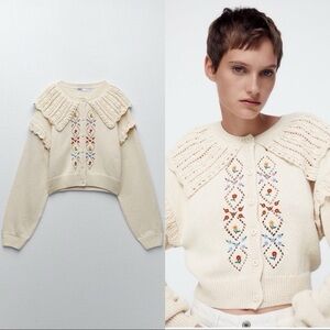 Zara embroidered knit jacket cardigan - Medium